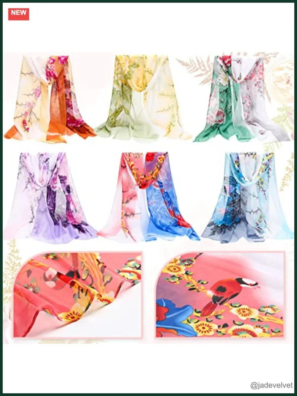 12 Pack Floral Print Fashion Scarves for Women Lightweight Georgette Shawl